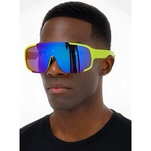 Shield Sunglasses Sport Cycling Running Glasses Mirrored Lens Yellow Frame Gafas